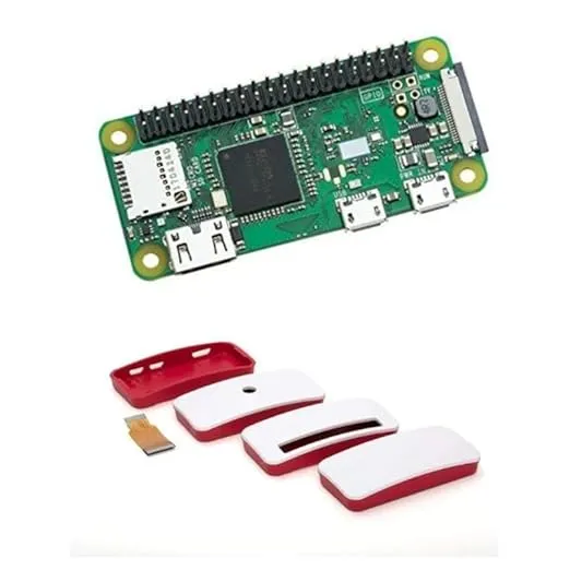 Raspberry Pi Zero WH with Case & Camera Cable | 1GHz BCM2835 | 512MB RAM | WiFi & Bluetooth 4.1 | Pre-Soldered 40-Pin Header | Mini HDMI | Micro USB