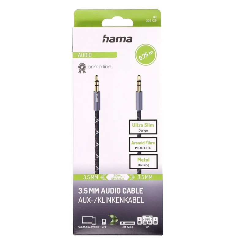 Hama 00205129 Audio-Kabel 0,75 m 3.5mm Schwarz, Grau