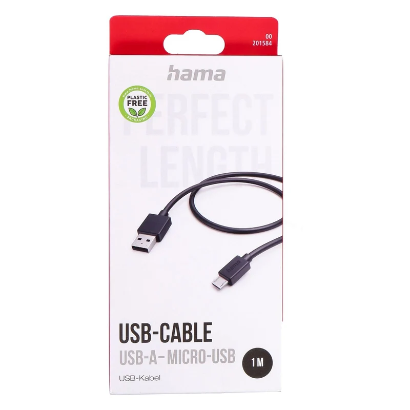 Hama 00201584 USB Kabel USB 2.0 1 m Micro-USB A USB A 0,48 Gbit/s Schwarz
