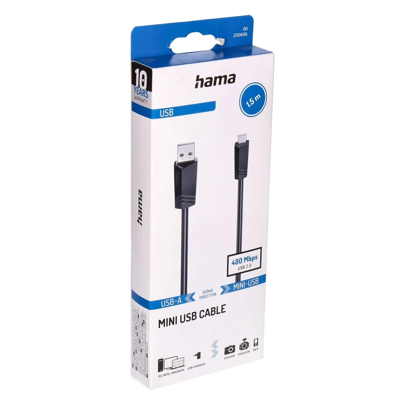 Hama 00200606 USB Kabel USB 2.0 1,5 m Mini-USB B USB A 0,48 Gbit/s Schwarz