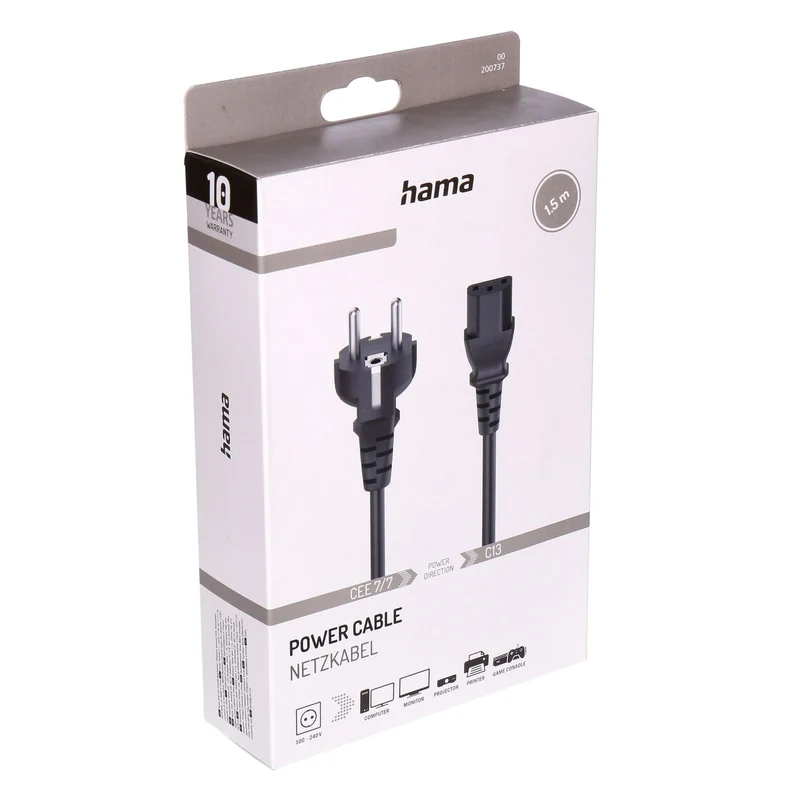 Hama 00200737 Stromkabel Schwarz 1,5 m Netzstecker Typ C C14-Koppler