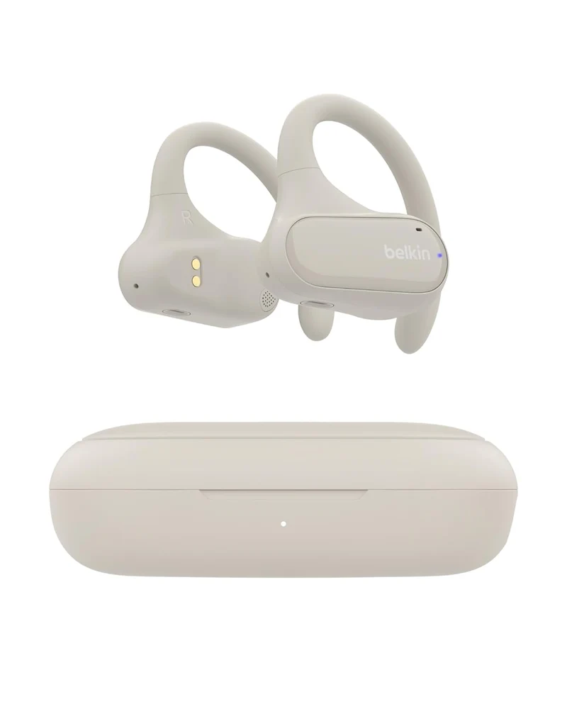 Belkin SoundForm ClearFit Open-Ear Wireless Earbuds, Lightweight Sport Earphones, Bluetooth Compatible w/Long-Lasting Comfort, IPX5 Waterproof for iPhone, Hiking, Biking, Running, & More - Sand