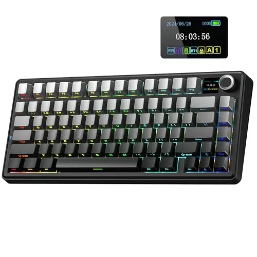 Aula F75 MAX Side-Engraved Keycaps 3 in 1 Mechanical Gaming Keyboard in 75% Layout with TFT Screen and Knob, Hot Swappable, RGB Backlight, for PC/Mac/Linux | Gradient Gray, Reaper Switch (F75MaxGrR)