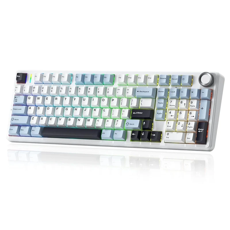 Aula F99 PRO 96% Wireless Full Size Mechanical Gaming Keyboard with Knob | BT5.0/USB-C/2.4GHz Wireless, Hot Swappable Keyboard with 8000mAh Battery, RGB Backlit | Ice Blue - Star Vector Switches