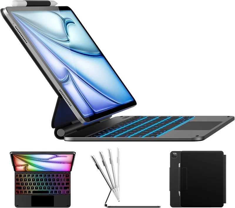 typecase Edge for iPad Air 13 (M4/M3/M2, 2026/2025/2024) & Pro 12.9 (6th/5th/4th/3rd) with 11-Color Backlit, Precision Trackpad, Magic Floating Keyboard (NOT FIT to Pro 13 (M5/M4)