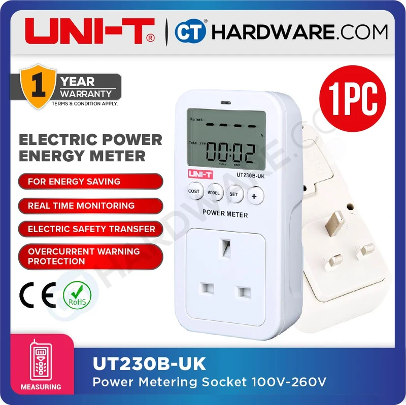 UNI-T UT230B-UK POWER ENERGY METER SOCKET 100V-260V | 2990W | 45-65HZ [ UT230BUK ]