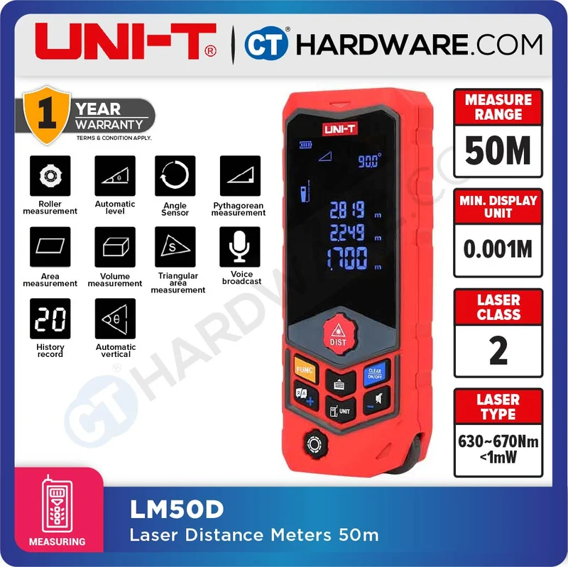 UNI-T LM50D LASER DISTANCE MEASURE 50 METER ( CURVATURE EDITION )