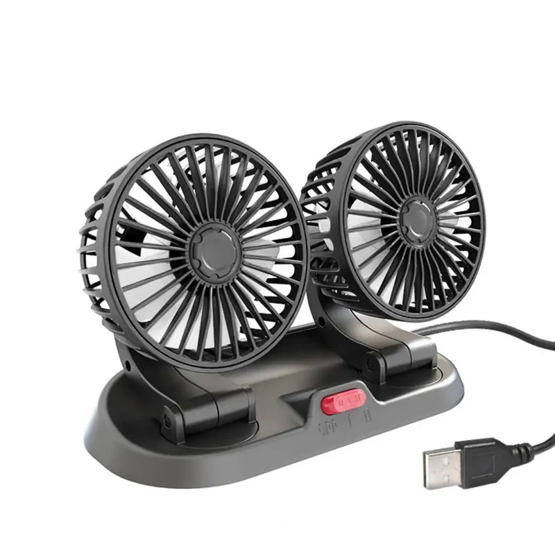 Car Fan 5/12/24V 2 Speeds Adjustable Cooling Dual Head Auto USB Cooler Air Fan Vehicle Supplies