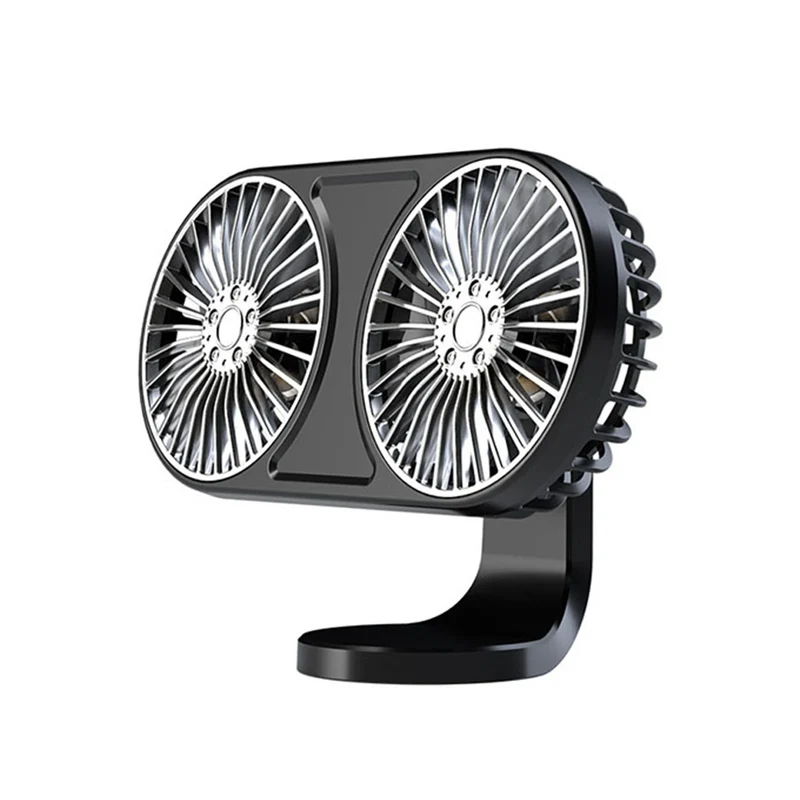 Car USB Fan With Dual Head Adjustable 3 Wind Speed USB Fan Strong Airflow Portable Quiet Electric Car Fan With LED Light