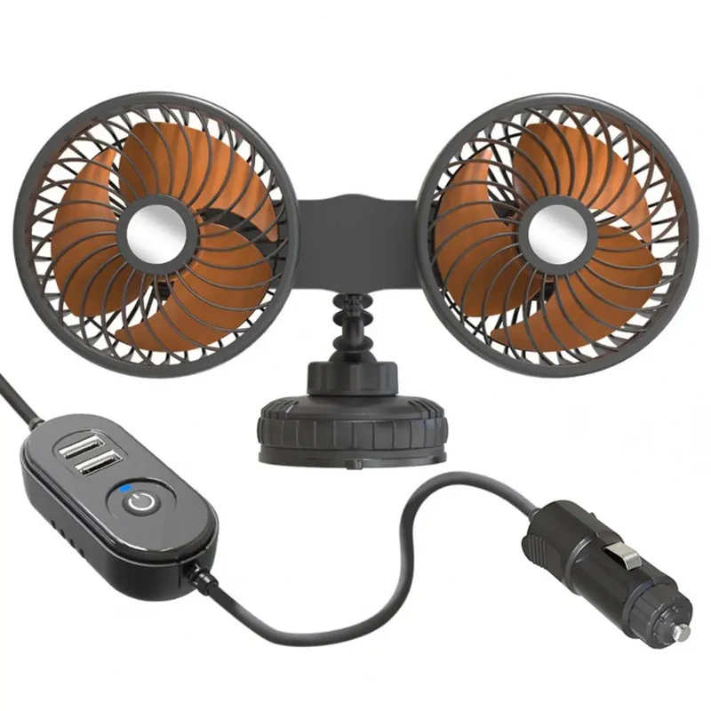 Car Cooling Fan Practical with Large Suction Cup Powerful Dual Head USB Car Fan Auto Accessories