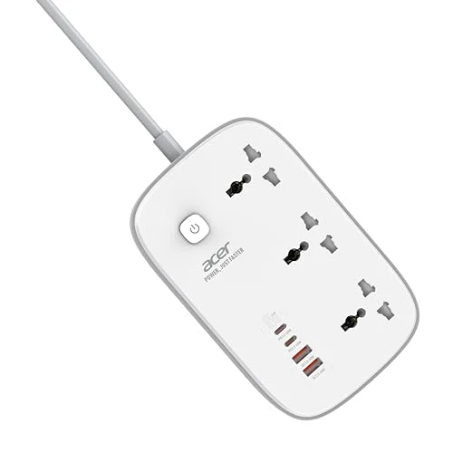 Acer PowerHub Core GaN | 3 AC Outlets + 4 USB Ports (2 Type-C GaN PD 65W + 2 Type-A) | GaN Fast Charging 2500W | Surge Protection | Compact Desktop Power Strip | Overload Safety Protection