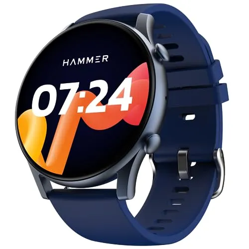 HAMMER Glide 1.43" AMOLED Round Dial Smart Watch with Calling Function, Premium Metallic Build, Always on Display, Multiple Sports Modes (Electric Blue)
