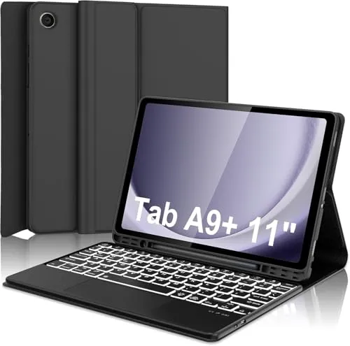 typecase Keyboard case for Samsung Galaxy Tab A9 Plus (11 Inch) / A9+ (11 Inch) with 7-Colors Backlits & Touchpad, Pen Holder, Multi Angle, Wireless Bluetooth Magnetically Detachable Keybaord Cover
