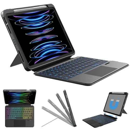 typecase Folio Duo Keyboard case for iPad Air 11 (M4/M3/M2,2026/2025/2024),Air 5th/4th & Pro 11(4th/3rd/2nd/1st) Trackpad & 7-Color Backlit, Portrait/Landscape (Not for A16/10th/Pro 11-M5/M4)-BLK