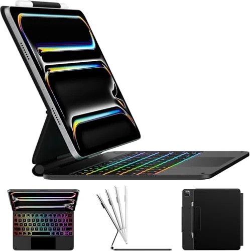typecase Edge Keyboard for iPad Pro 11 (M5-2025 & M4-2024), 11-Colors Backlit & Precision Multi-Touch Trackpad, Magic Floating Cantilever Magnetic Stand, Black'25 (Not fit A16/10th/ Air 11)