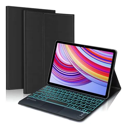 ProElite TouchPad Keyboard case for Redmi Pad Pro 12.1 inch, Magnetic Detachable Wireless Bluetooth TouchPad Keyboard Built-in 7-Colors Backlit, Blue