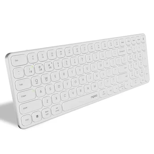 Rapoo E9350L Bluetooth Wireless Multi-Device Keyboard(4 Devices), Numpad, Led Indicators, Ultra-Thin, Ergonomic, Compatible with Windows, iOS, Android, Tablets, Smartphones - White, 3-Year Warranty