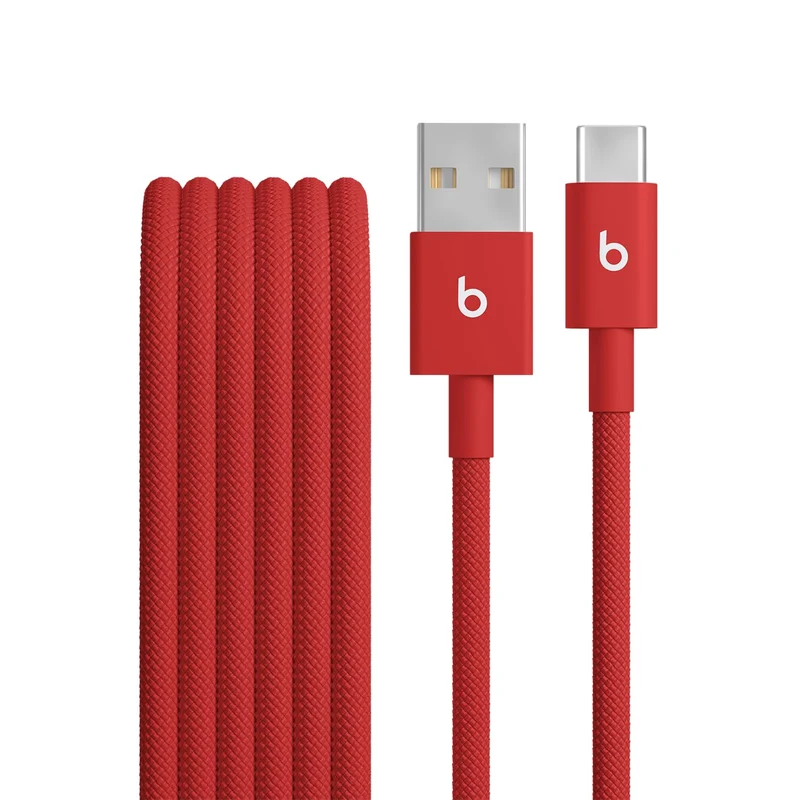 Beats USB-A to USB-C Woven Cable, Fast Charging, Durable and Tangle-Free Design, Compatible Charger for Apple & Android USB-C Devices (1.5 m) - Rapid Red