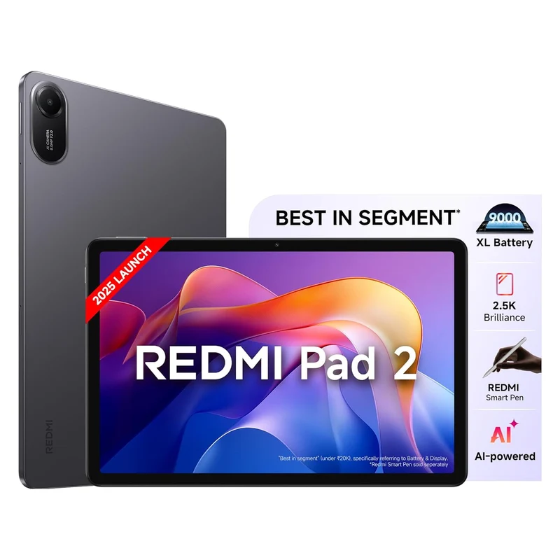 Redmi Pad 2, WiFi, Active Pen Support, 27.94cm Model, 2.5K Sharp & Clear Display, 4GB, 128GB, All Day & More 9000mAh Battery, AI-Enabled, Dolby Atmos, HyperOS 2
