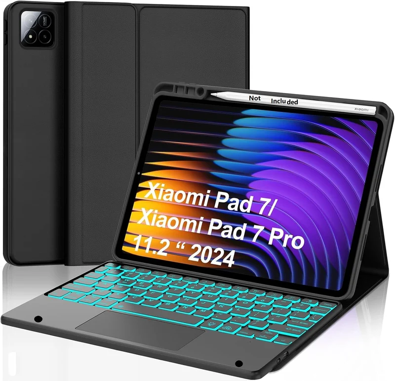 typecase Keyboard Case for Xiaomi Pad 7/ Pad 7 Pro 11.2 inch (2024) with Smart Touchpad & 7-Colors Backlit, Pen Slot, 3-Views Angle Stand Cover, Magnetically Detachable Wireless Bluetooth Keyboard