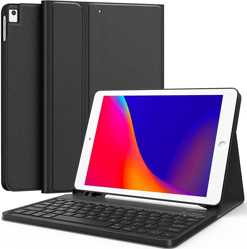 typecase Bluetooth Keyboard case for iPad 9th/8th/7th Gen, Air 3rd, Pro 10.5, Multi Angle Flip Stand, Pencil Holder, Multi Viewing Angle, Magnetically Detached Wireless Keyboard Cover case (Black)
