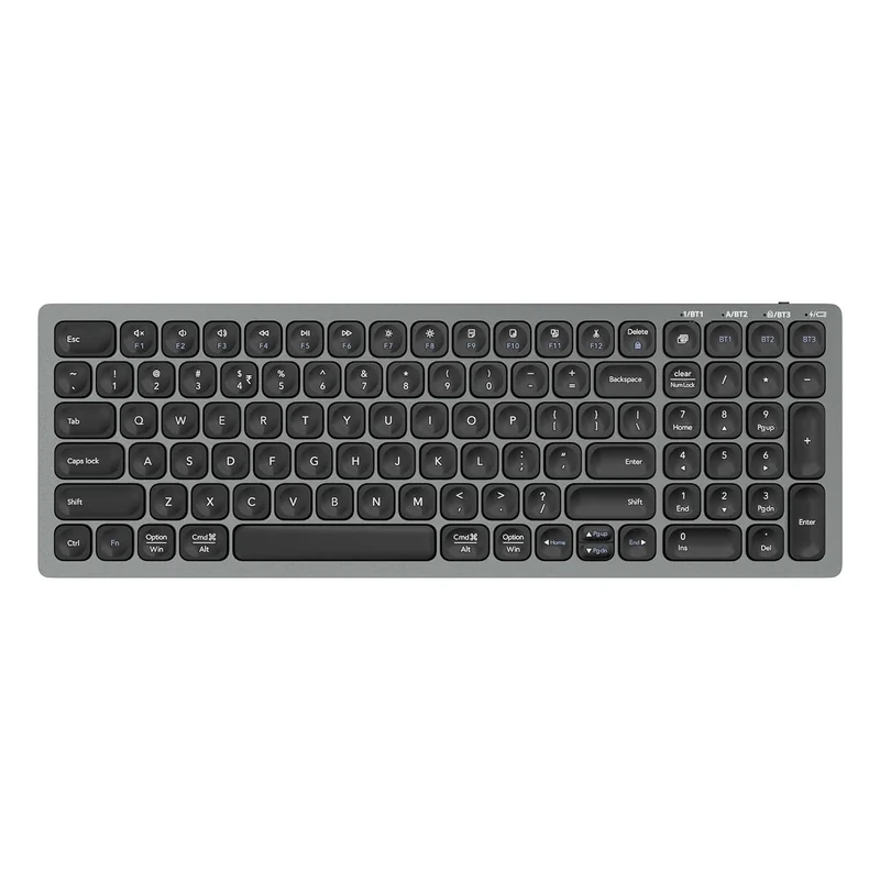 ZEBRONICS Bluetooth 5.0 Keyboard for Mac, Windows, Android, Up to 3 Connections, Built-in Rechargeable Battery, Scissor switches, 99 Keys Full Size Layout, Slim Design, Type C K5001MW