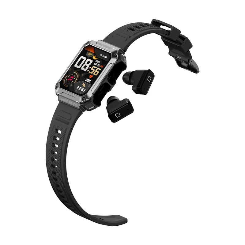 WatchOut WearPods Smartwatch with Wireless Earbuds, GPS Fitness Tracker, Music Storage, Heart Rate, Always-on HD Display, Best Headphones & Smart Watch in one Gift (Black Commando)