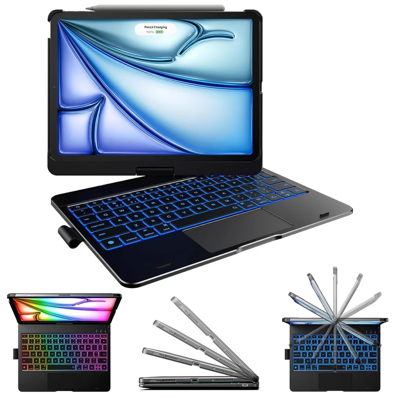 typecase Touch Keyboard for iPad Pro 11 Inch (M5/M4) with Multi-Touch Trackpad, 11 Colors Backlit, 360° Rotatable Case, Pencil Holder