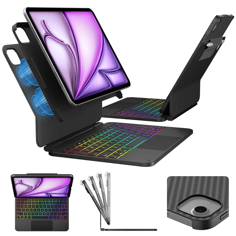 typecase Edge+ for Air 11 (M4/M3/M2, 2026/2025/2024), Air 5th/4th & Pro 11 (4th/3rd/2nd/1st), Separate Removable Case,Portrait & Typing Modes, 11-Color Backlight (Not Fit to Pro 11-M5/M4) Light Pink