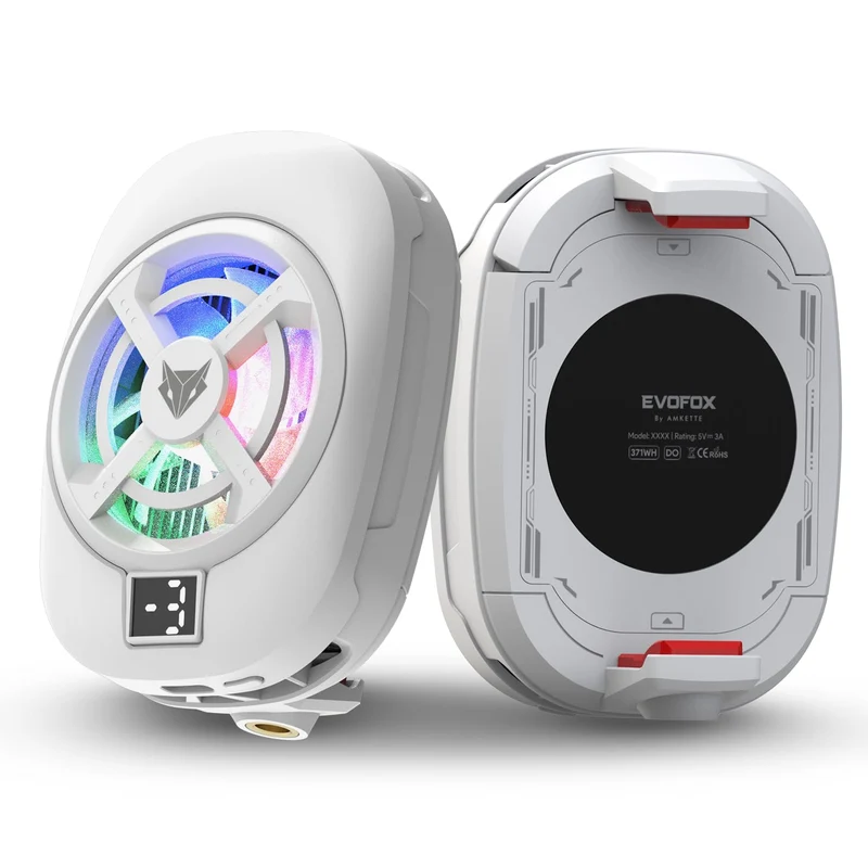 EvoFox Hailstone S Phone Cooler for Gaming | 15W 3 Level Cooling | 5000 RPM 7-Blade| Clamp Mount | RGB | Semiconductor Tech | Type-C Powered & Display | Compatible for Android and iPhones,White
