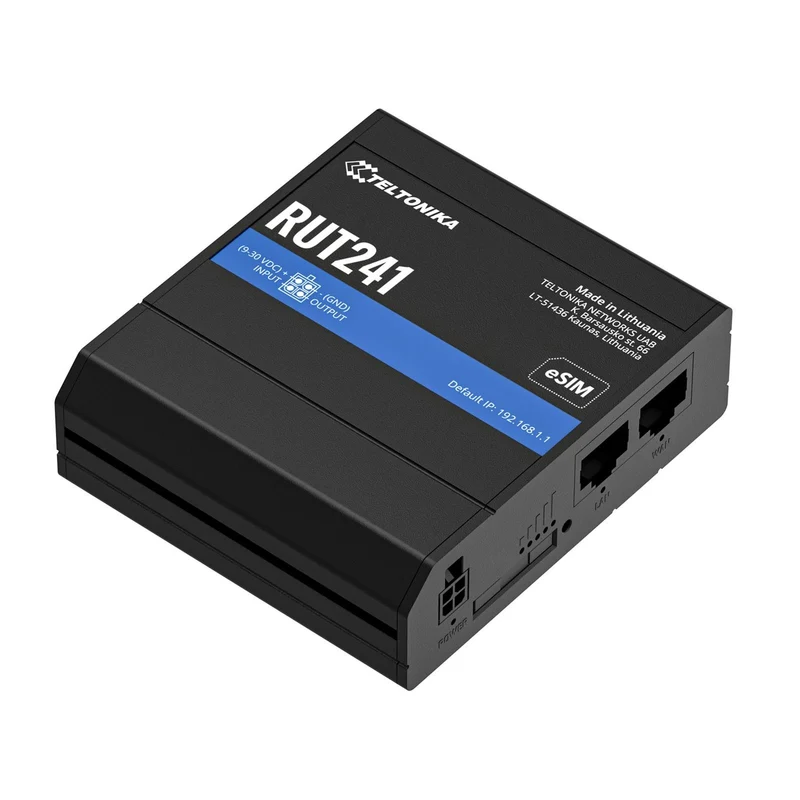 Teltonika RUT241 eSIM | Industrieller 4G-LTE- Router | Cat 4, 2x RJ45 100Mb/s, eSIM Router für
