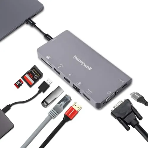 Honeywell 8-in-1 Type C Ultra Dock with 4K HDMI, VGA, RJ45 Ethernet, 2xUSB 3.0 & Type C 3.0 Port, SD & Micro SD Slot, Compatible with All Type C Devices- MacBook Laptop, PC, Thunderbolt 3