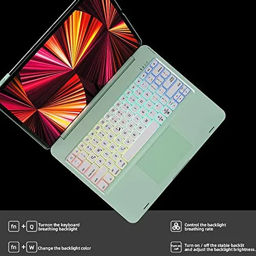doqo Smart Keyboard Case for iPad Pro & Air with Trackpad with Backlit Keyboard,Advanced 5.1 Bluetooth, (11/10.9 Inch (Green), Detachable ABS)
