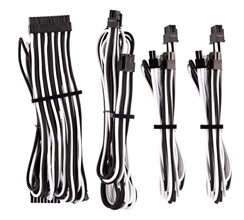 CORSAIR Component Premium Individually Sleeved DC Cable Starter KIT, Type 4 (Generation 4), White/Black (CP-8920220)