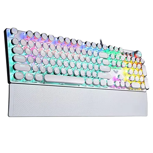 Aula F2088W Mechanical Gaming Keyboard | LED Backlight RGB Wired Keyboard (White | with Handrest | Blue Switch)