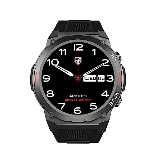 Skyball Rigor Smart Watch|1.46" Super AMOLED Round Display with 466 * 466 Pixel Resolution with Industry Best 1000 NITS Brightness|Bt Calling|120+ Sports Modes|200+ WatchFaces, Black