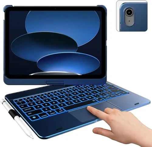 typecase Touch Keyboard for 11th (A16) & 10th Gen with Multi-Touch Trackpad, 11-Colors Backlit, 360° Rotatable Multi Viewing Angle, Pencil Holder (Not fit to Air 11/Air 5th/Pro 11)