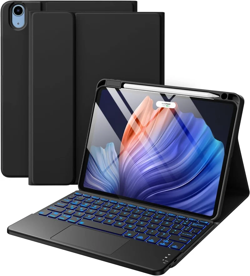 typecase Keyboard case for iPad 11 (A16, 2025) & 10th Gen with Multi Gestures Touchpad & 7-Colors Backlit, Multi Viewing Angle Stand, Pencil Slot, Magnetically Detachable Bluetooth Keyboard Cover