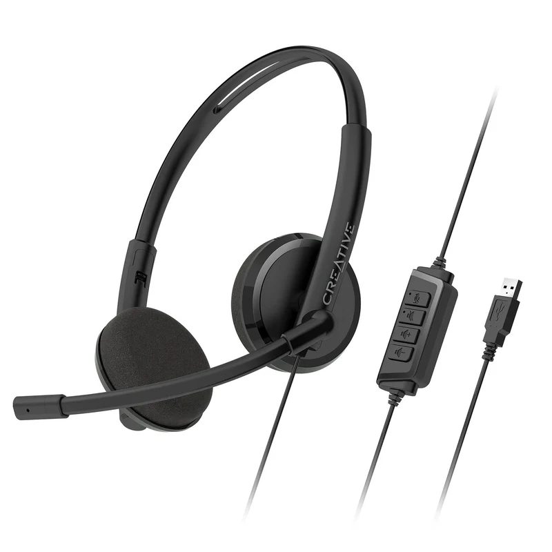 Creative Hs-220 USB Headset with Noise-Cancelling Mic and Inline Remote - On Ear, Black