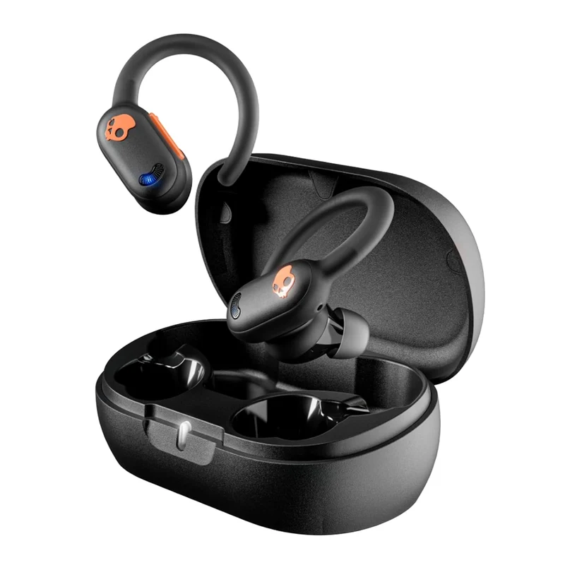 Skullcandy Push ANC Active in Ear Wireless Earbuds – 58Hr Battery + Rapid Charge, Active Noise Cancellation, IP67 Waterproof, Wireless Charging Case, Mic – True Black/Orange