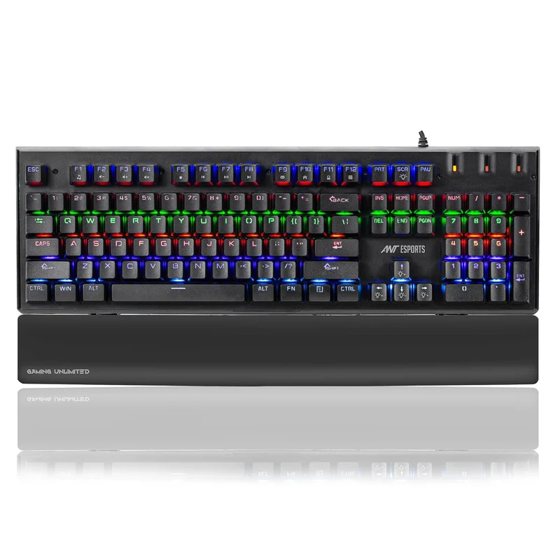 Ant Esports MK3500 Mechanical Gaming Keyboard, Red Linear Switches, RGB Rainbow Backlit, 26 Anti Ghosting keys, Removable Wrist Rest,Square Keycaps, Full Size Wired Keyboard for Windows/Mac/PC – Black