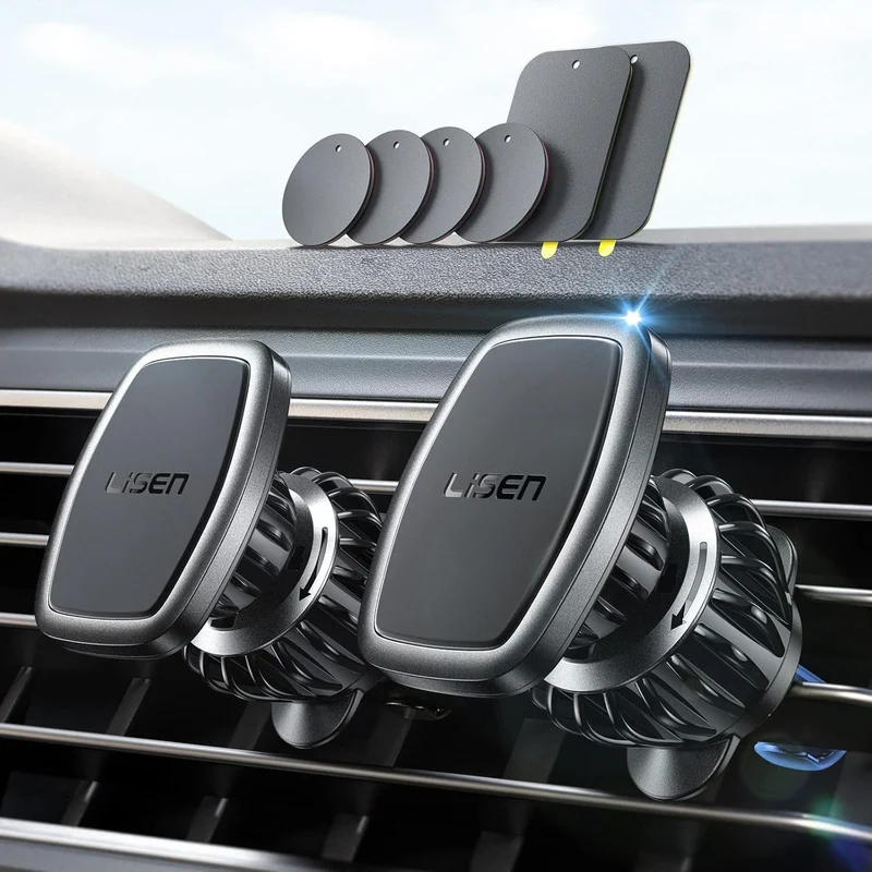 LISEN 2er-Pack magnetischer Handyhalter für Ihr Auto, Magnet für Telefon, Auto-Lüftungshalterung, 6 Militärmagnete, Lüftungs-Handyhalterung für Auto, passend für alle Platten, Geschenke für Frauen und Männer, Autozubehör