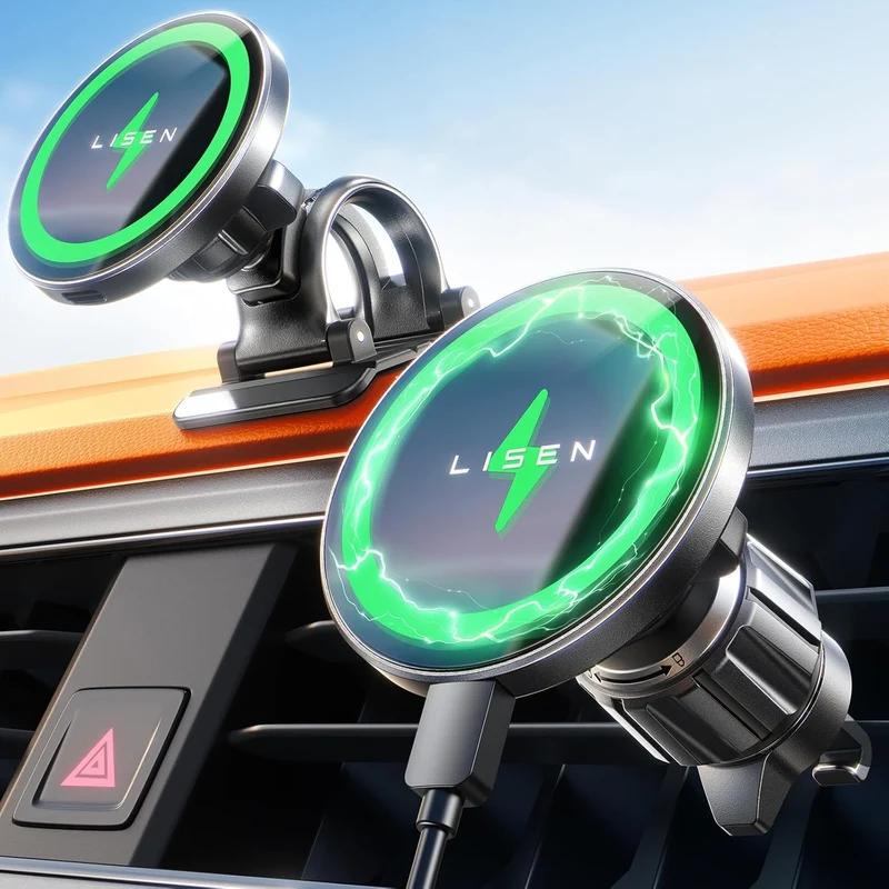 LISEN 15W MagSafe Auto-Halterung mit Ladefunktion und 24 starken Magneten