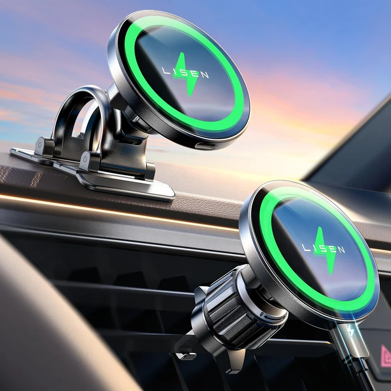 LISEN für 15W MagSafe Autoladegerät, Magnetisches Kabelloses Autoladegerät für iPhone 17 Pro Max Zubehör, Magnetischer Handyhalter für iPhone 17-12, Samsung, Pixel 9, Jeep Ford F150 Zubehör, Geschenke
