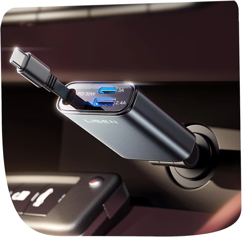 LISEN Ausziehbares USB-C-Schnellladegerät für Autos
