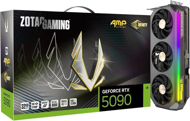 ZOTAC Gaming GeForce RTX 5090 AMP Extreme Infinity Graphics Card - Black | 32GB | DLSS 4 | GDDR7 | 512 bit | IceStorm 3.0 Advanced Cooling | Triple Fan | ARGB Lighting | 34% Larger Vapor Chamber (BRAND NEW/SEALED)