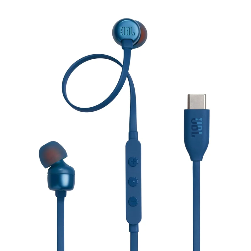 JBL Tune 310 Wired in Ear Type C Headphones, Hi-Res Audio with Digital-to-Analog Converter, 3-Button EQ Preset Remote with Microphone, Tangle-Free Flat Cable, Compatible with USB-C Devices