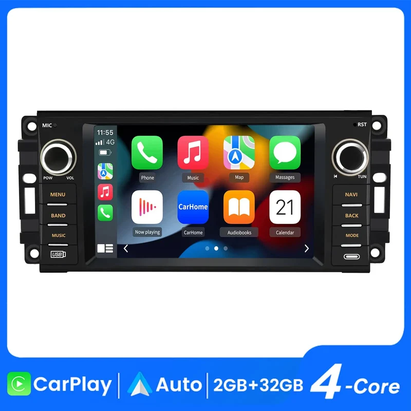 AWESAFE 64GB Car Radio Stereo with CarPlay GPS SWC FM Radio for Jeep Wrangler JK 2007-2018 Dodge Ram 2008-2012