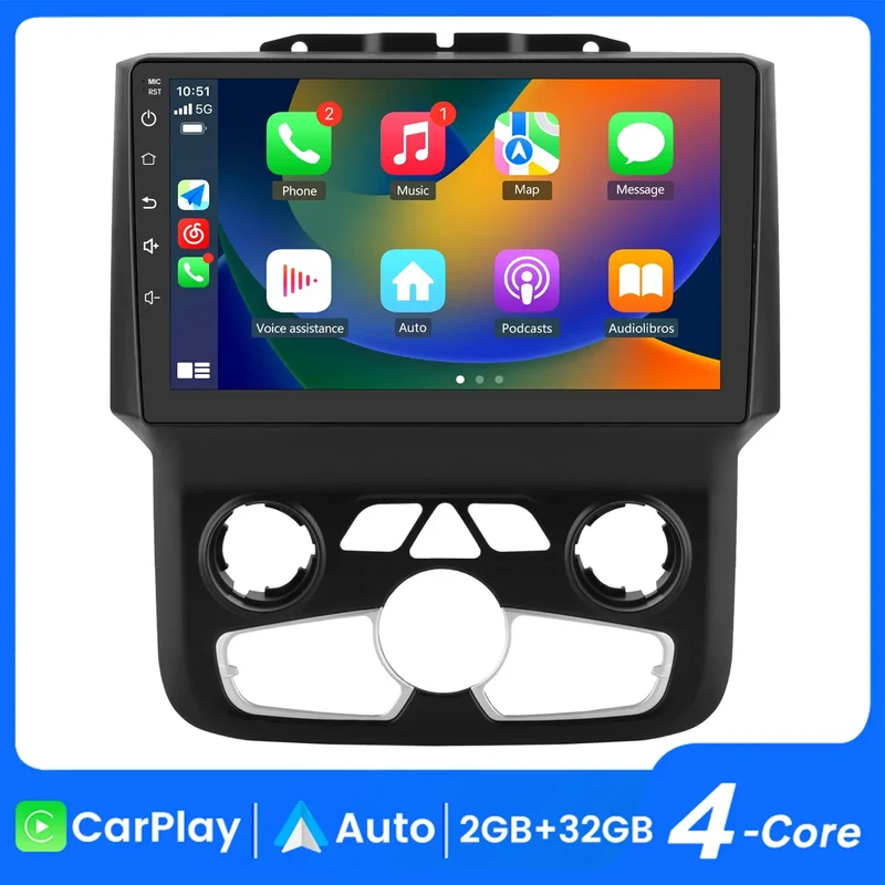 AWESAFE 2+64G Car Radio Stereo 9 Inch with CarPlay GPS WiFi DSP 4G FM Radio for Dodge Ram - 1500 2013-2019