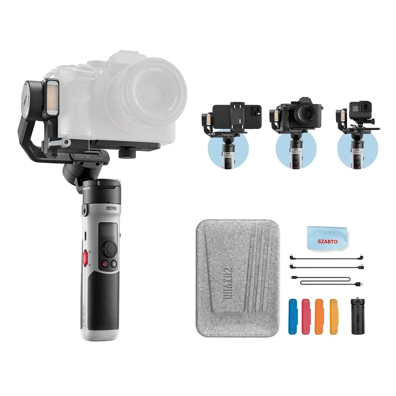 zhiyun Crane M2S Handheld 3-Axis Gimbal (with 2 Years ZHIYUN India Official Warranty) with Integrated 0.66" Display & LED Fill Light 3-in-1 Compact Stabilizer for Mirrorless Camera Smartphone
